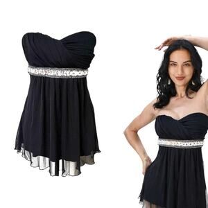 Y2K STRAPLESS RHINESTONE BELT FLOWY GLAM FAIRY BLOUSE TOP LARGE NWT.